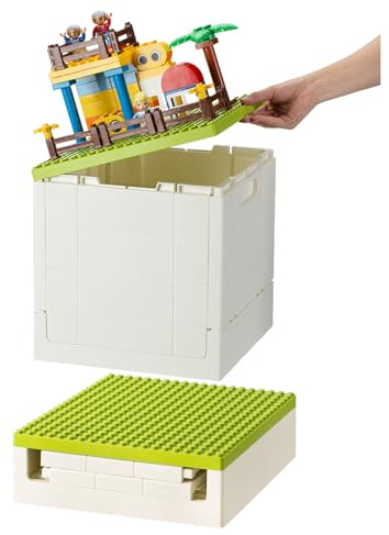 SHIMOYAMA Zusammenklappbare Aufbewahrungsbox mit Baugrundplattendeckel für Duplo-Blöcke, 26Qt. Stapelbare Aufbewahrungsbehälter, 25L faltbarer Mehrzweckbehälter für Lego Duplo-Steine (Green)
