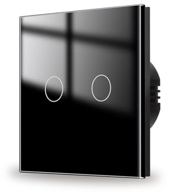 JIMEIDA Touch Lichtschalter 2 Fach 1 Weg mit Schwarz Unterputz, Glas Panel und Status-LED Wandschalter,AC 240 V,500W,86mm,Kein Neutralleiter Erforderlich