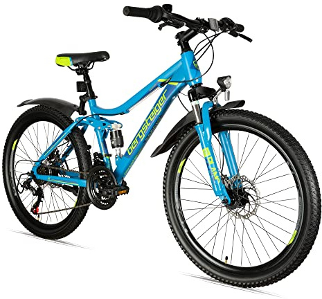 Bergsteiger Broome 24/26 Zoll Kinderfahrrad Mountainbike Fully MTB 21 Gang | Mit Scheibenbremsen, Dynamolicht, Ständer und Klingel, ideal für Kinder ab 135 cm auf Schulweg und Gelände.