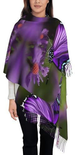 BrUgui Damen Fransenschal – weicher Kaschmirschal für modischen und gemütlichen Look – Geschenk für Damen Gitarrensammlung, Schöner lila Schmetterling, Einheitsgröße
