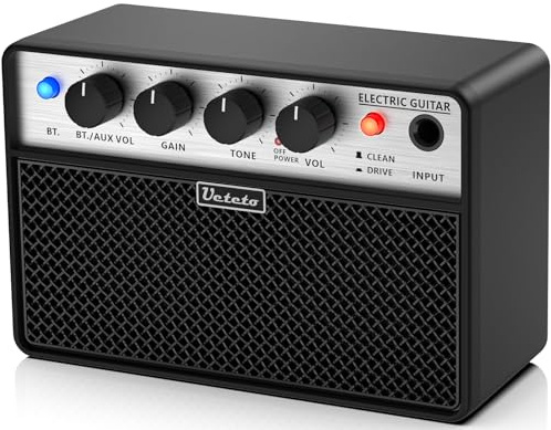 Ueteto 10W Mini Guitar Amp, Portable and Rechargeable Electric Guitar Practice Amplifier with Clean and Drive Channels, WA-03