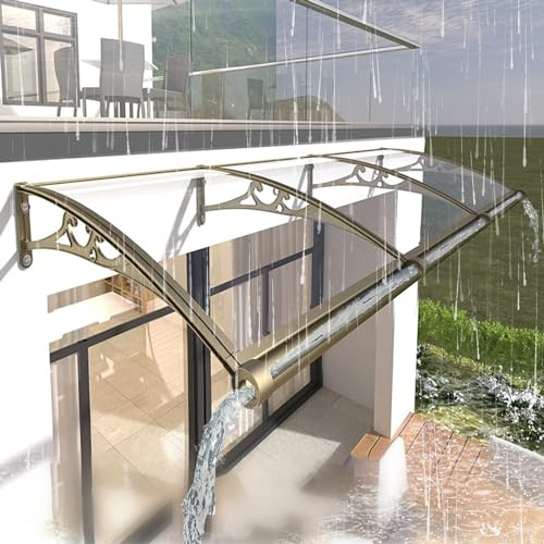 Marquise de porte exterieur Support en aluminium, moderne toiture auvent de porte d'entrée avec rainure de drainage, muet polycarbonate auvent de terrasse, Coupe-vent, pluie, neige, rayons UV. ( Color