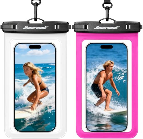 Hiearcool Universal Waterproof Phone Pouch,IPX8 Cell Phone Waterproof Case Up to 8.3 for iPhone 17 16 15 14 13 Pro Max,Beach Essentials Vacation Must Haves-Clear&Bright Red-2Pack