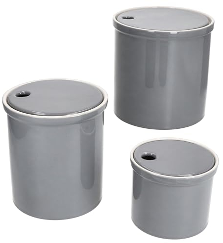 MamboCat Oskar Lot de 3 boîtes de conservation S, M et L en gris I Pot avec couvercle pour pommes de terre, oignons et ail en argile blanche pour votre cuisine I Boîte de rangement cylindrique