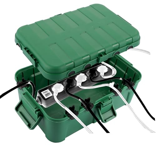 YAYODS Kabelbox Wasserdicht IP54 - Groß Wasserdichte Kabelbox Box Outdoor - 34,5 x 24 x 12 cm Steckerschutz Aussen Anschlussdose - Grün Verteilerkasten mit 6 Kabel Eintrag für Steckdosenleiste