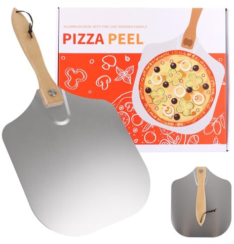 Oungy Pelle à pizza rectangulaire en acier inoxydable de 30 cm avec manche en bois pliable pour four, convient également pour le pain, passe au lave-vaisselle