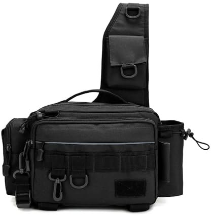 Kabxhueo Taktische Gürteltasche Schultertasche Militärisch wasserdichte Hüfttasche Molle Tactical Crossbody Multifunktional Umhängetasche Sling Rucksack für Camping Fishing Reisn,Schwarz