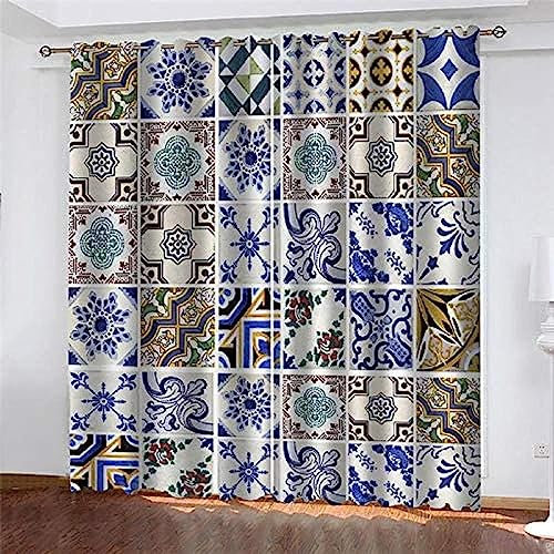 Kinder Vorhänge Schlafzimmer Retro-Muster Schiebegardinen Blickdichter Bedroom Children's Room Vorhang Mit Ösen Verdunkelungsgardine, Vorhänge 3D Wohnzimmer 2 X -5M7A2F0S4D1
