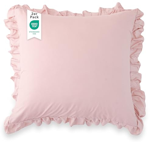 TOCOMOA Kissenbezug 80x80 2er Set, Rüschen Kissenbezüge mit Hotelverschluss