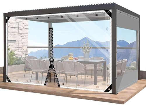 AMXFS Outdoor Vorhang mit Ösen Wetterfest Plane aus PVC H1,8m*L2,4m Windschutz Regenschutzplane Terrassenplane 0,5mm Planen outdoorvorhänge für Pavillon Wintergarten,Transparent & 1 RV
