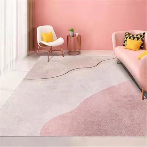 RUGMRZ Waschbare Teppiche 180x250CM antirutsch Teppich Wohnzimmerteppich Grau Rosa moderner minimalistischer Design verschleißfester und pflegeleichter Mädchenteppich