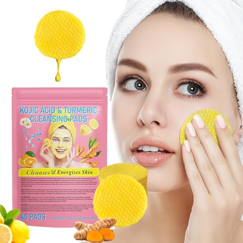 40 Pads für Kojisäure und Kurkuma, Kurkuma-Reinigungspads, Kurkuma-Gesichtspads, gleichen Hautöl und Wasser aus, Kurkuma-Kojisäure-Pads für Gesicht, Gesichtsschwämme zur Reinigung