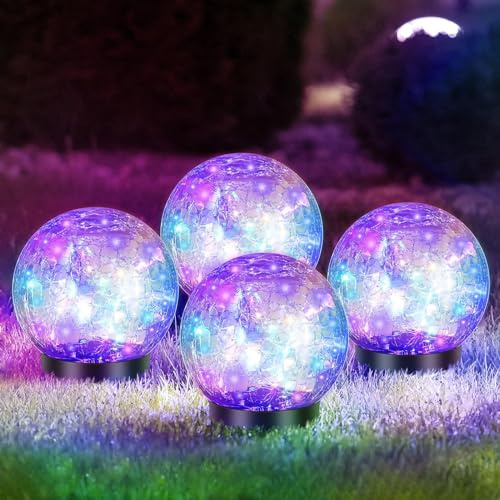 CUTEBAOO Garden Solar Lights,Outdoor Waterproof IP65 Solar Globe Lights, Yard Landscape Illuminated Cracked Glass Sphere Gazing Ball Lights,Round Ornaments Orbs,Multicolour