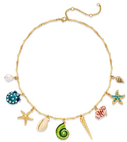 WOWORAMA Tjockt guld skal halsband för kvinnor i lager sjöstjärna snäckskal berlock halsband boho hav sjöjungfru sommar strand uttalande halsband smycken, Adjustable Size, Metall, Ingen ädelsten