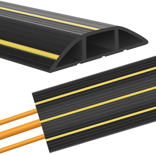 Cubierta de cable de suelo de 1,5 m, protector de cables de goma, 3 canales de cable, organizador de cables de suelo