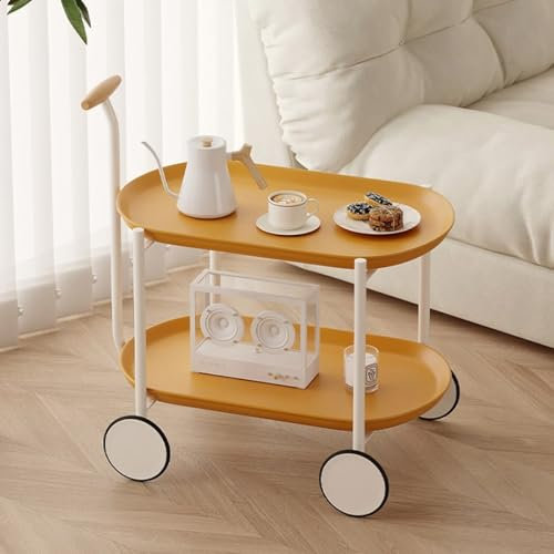 Pucaru Moderner Mobiler Beistelltisch mit Rädern, Zweischichtiger Rollwagen, Barwagen für zu Hause, Lagerwagen für Kleine Räume, für Zuhause, Büro(Yellow)