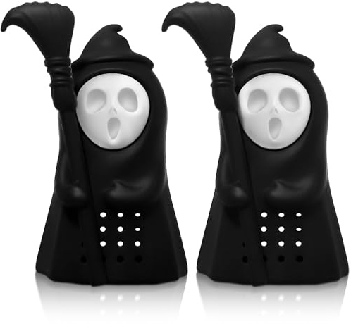 Suclain Geister-Tee-Ei, Weihnachtsgeschenk, kreatives Totenkopf-Sieb für losen Tee, weißer Elefant, Geschenk für Urlaub, Party, Trinken, Gothic-Liebhaber, Küchenzubehör, Party-Dekoration, 2 Stück