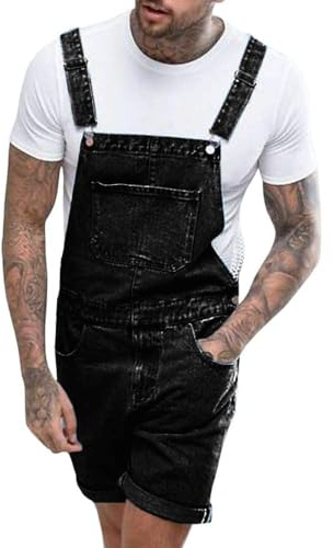 Runcati Salopette en coton pour homme - Pantalon de travail court - Coupe ample - En denim - Avec poches