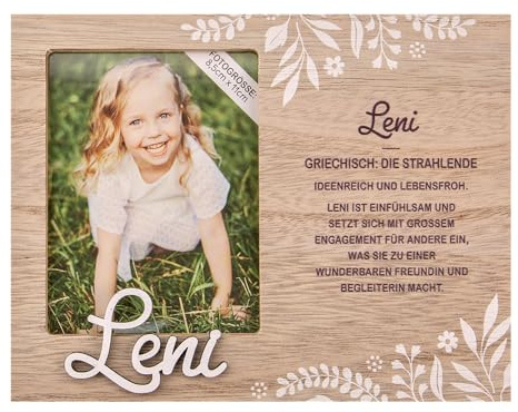 History & Heraldry Personalisierter Bilderrahmen für Kinder, Babybilderrahmen Holzoptik, 18,5 x 14,2 cm, mit Spruch - Bilderrahmen Leni