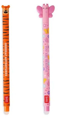 LEGAMI - 2er Set Gel-Radierstifte, Stifte mit radierbarer Tinte, Tiger und Schmetterling Radierbar ohne Blatt zu verbrauchen, 0,7 mm Spitze