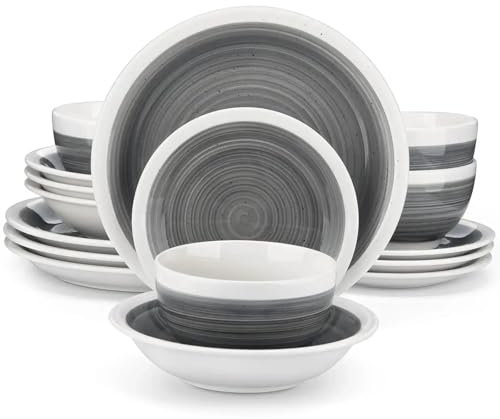 WLIHDB Dinner Sets 16/32 Piece Grey Color Stoneware Tableware Set With Dinner/Dessert Plate Cereal/Pasta Bowl For 4/8 Person For Dinner(32 pcs)