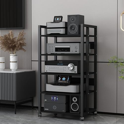ASumPio Beweglicher Medienständer Mit 3/4/5/6 Ebenen, Stereo-Komponentenschrank, Cd-Player-Ständer, Audio-Rack-Tower, Moderner Av-Schrank Mit Höhenverstellbarem Holzregal Für Zu,One Color-5 Tier