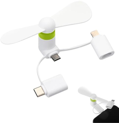 TUKNN Ventole per Telefoni, Mini Ventilatore Portatile 3 in 1 USB per Casa, per Telefoni Android/USB di Tipo C, Bianco