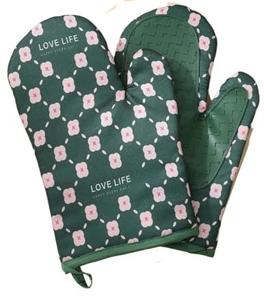 LWDXMYKW presine da Cucina Guanti Isolanti E Resistenti al Calore Specifici del Forno della Domestica-1 Pz Fiore Verde