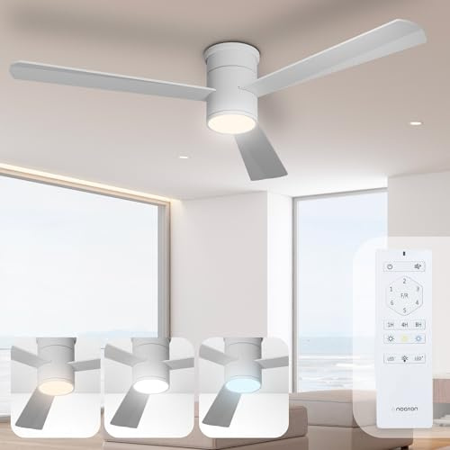 Noaton® Zoya Weiß Deckenventilator mit Beleuchtung und Fernbedienung, Leise, 6 Geschwindigkeiten, Ø132 cm, Dimmbar LED 22,9 W, Timer, DC-Motor 34 W, Sommer-Winterbetrieb