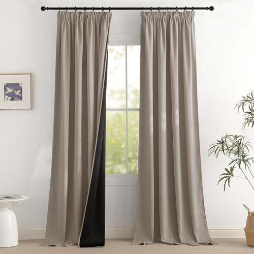PONY DANCE Verdunklungsvorhänge für Schienen Gardinen Wärmeisolierend | 2er Set H 260 x B 140 cm, Sandfarben, Thermovorhänge Hitzeschutz, für Wohnzimmer, 100% Blickdicht, mit Kräuselband