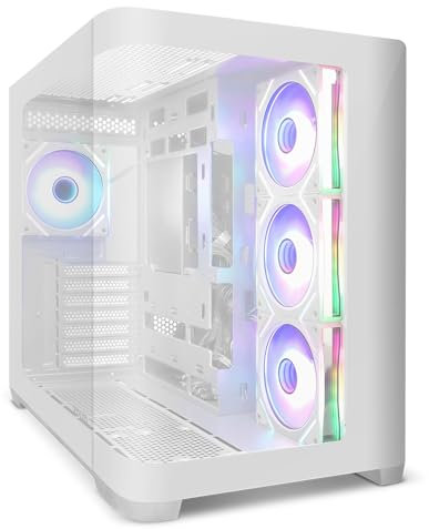Zolyd Krytera - Caja Gaming ATX, Ventana Lateral y Frontal Curvo Cristal Templado, Semitorre PC Doble Cámara, 4 Ventiladores ARGB de Espejo Infinito incluidos, Espacio Interno Optimizado, Blanco