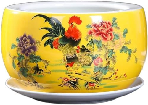 Jingdezhen Keramik-Blumentopf für Kakteen, Sukkulenten, Bonsai-Töpfe im chinesischen Stil, mit Abflussloch, Pflanzgefäß, 21 cm