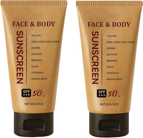 2 PCS Crèmes Solaires Au Suif Minéral Spf 50, Crème Solaire Naturelle Au Suif Minéral Et à L'oxyde De Zinc, Formule Bio Non Grasse pour Le Visage Et Le Corps, Résistante à L'eau Et Légère