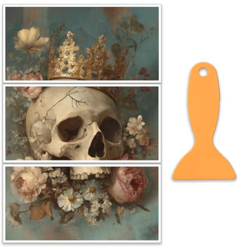 OLYCRAFT 3 Stück/Set Kronen Totenkopf Transferfolien Zum Aufreiben Für Möbel Und Bastelarbeiten 30x15cm Möbelaufkleber Mit Totenkopf Und Blumen Transferaufkleber Zum Aufreiben Mit 1 Teiligem Schaber