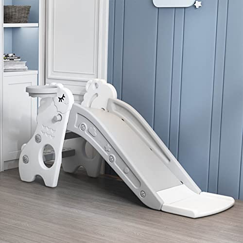 Greensen Toboggan Intérieur Jouet Non Glissement 2 Escaliers Glissades de Grimpeur pour Tout-Petits, Conception Compacte pour Divertissement Familial (Blanc Gris)