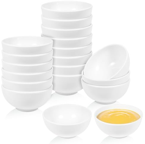 SHENLIU 20 Pack 10 oz White Small Bowls Dessert Bowl Round Melamine Bowls for Pasta Cereal Rice Soup Snack Candy Ice Cream Pudding Fruit Salad, Dishwasher Safe