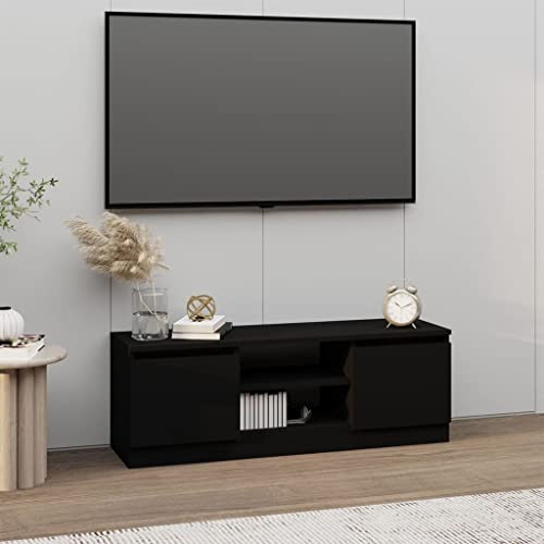 KTHLBRH TV-Schrank mit Tür Schwarz tv unterschrank Fernseher Schrank Konsolentisch mit Schubladen tv Cabinet 102x30x36 cm