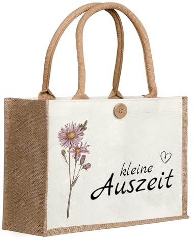 Geburtstagsgeschenk.Geburtstag für Frauen, Jutesack - nachhaltige Einkaufstasche, Geschenk für Damen, Mutter, Freundin, Kollegin (kleine Auszeit)