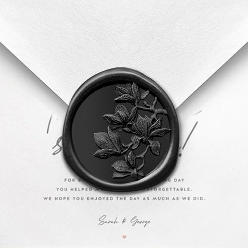 Pilloze 50Pcs Black Olive Branch Wax Seal Stickers, Self-Adhesive Black Wax Seal Stickers for Envelope or Wedding Invitation Good Adhesion and Easy to Use