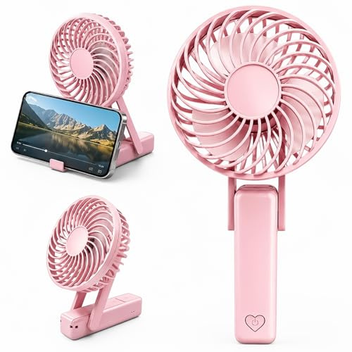 Fancysky Ventilador USB Silencioso Portátil Recargable 5 Velocidades, Mini Ventilador de Mano Plegable, Ventilador de Escritorio 3 en 1, para Oficina, Viaje, Hogar y Exteri (Rosa)