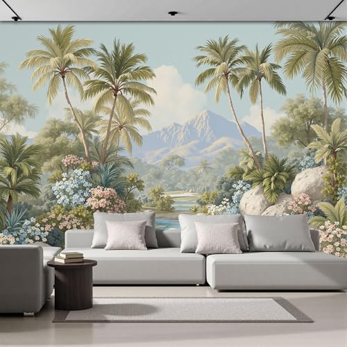 Fotomurale con effetto 3D – Carta seta con Verde ChiaroRuscello Palme Cocchi – Decorazione murale rilassante per soggiorno camera da letto cameretta – 250 x 175 cm