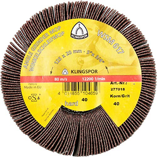 Klingspor 277021 WSM 617 Schleifmop-Rad - für Stahl, Edelstahl, Lack, Kunststoff und Holz - 125mm x 20mm - Grit 120