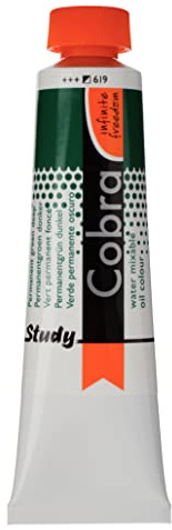 Cobra Study Aquarell mischbare Ölfarbe - Permanentgrün dunkel 619-40 ml Tube - Hochwertige Pigmente - Halbdeckend - Ausgezeichnete Lichtechtheit