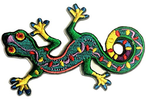 Catch the Patch Gecko Salamander Aufnäher zum Aufbügeln 9,4 x 6 cm Bügelbild für Kinder Mädchen mit Dino Reptil, Bügelpatch Patches Bügelflicken
