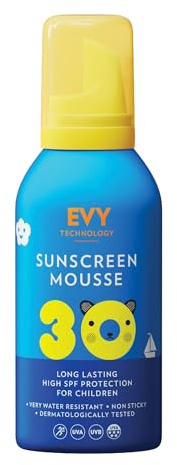 EVY Crème Solaire en Mousse pour Bébés et Enfants SPF 30 - sans parfum - protection solaire résistante à la transpiration et à l'eau pour les enfants à partir de 6 mois