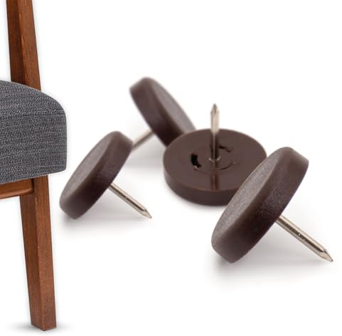 K.D.J. Brand Möbelgleiter aus Kunststoff mit Nagel rund, 4 Stück in braun, 25 mm Ø, 5 mm dick, Stuhlgleiter mit Nagel, Kunststoffgleiter für Gartenstühle – Made in Germany
