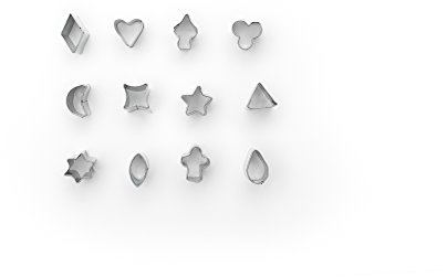 Fox Run Mini Shapes Fondant Cutter Set, Small Star, Diamond, Heart, Clover, Spade, Moon, Oval, 12-Piece, Stainless Steel