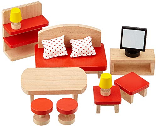 Goki 51716 Puppenmöbel Wohnzimmer, Basic, Natur