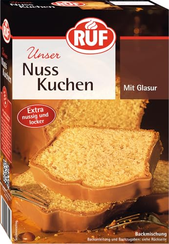 RUF Nusskuchen, Backmischung mit schneller und einfacher Zubereitung, nussig und locker mit Glasur, als Grundlage für Rüblikuchen, vegan, 1 x 520g