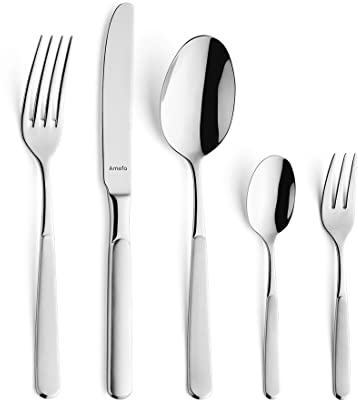 Amefa SATINA Besteckset 12 Personen, Besteck Set 60-teilig, Spülmaschinenfest, Besteck Rostfrei 18/10 Edelstahl, Spezial-Wellenschliff, Gehärteter Klingenstahl